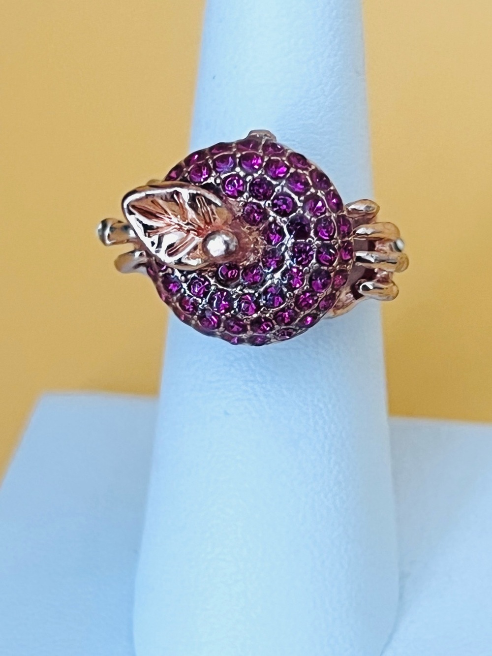 Rose gold plated paved apple Ring, Pink CZ, poison ring design
